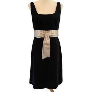 ANN TAYLOR: BLACK DRESS, GOLD SATIN FRONT TIE